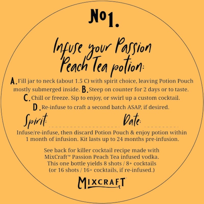 MixCraft Spirit Infusion Kit - Premium Craft Cocktail & Mocktail Mixer, Glass Bottle, Collapsible Funnel, Flavor Pouch & Recipe, Passion Peach Tea - Image 5